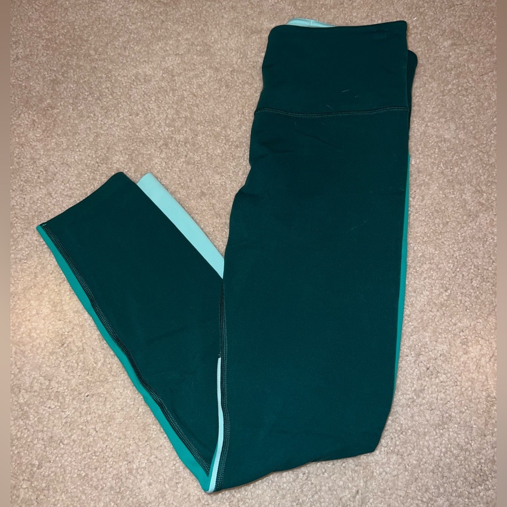 Athleta High Waist Cropped Two Tone Teal Leggings, Size Small